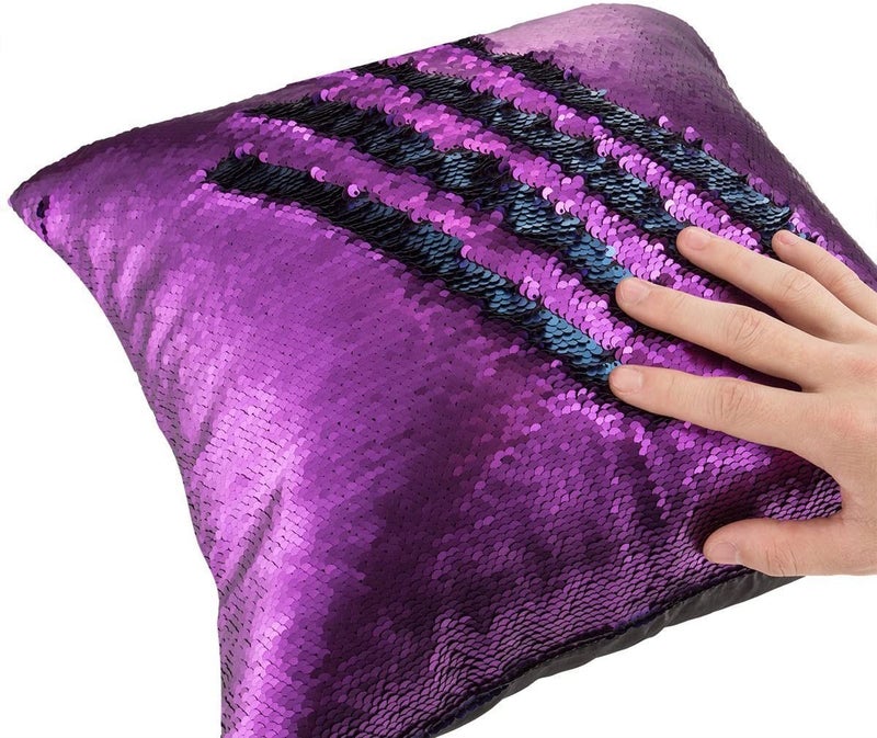 MOCOFO 4 Pack Glitter Sequins Pillow 16X16'' Decorative Pillow Cover Sequin Pillowcase Magic for Party Sofa Couch Car (2 Gradual Black+2 Matte Blue Purple) - Image 4